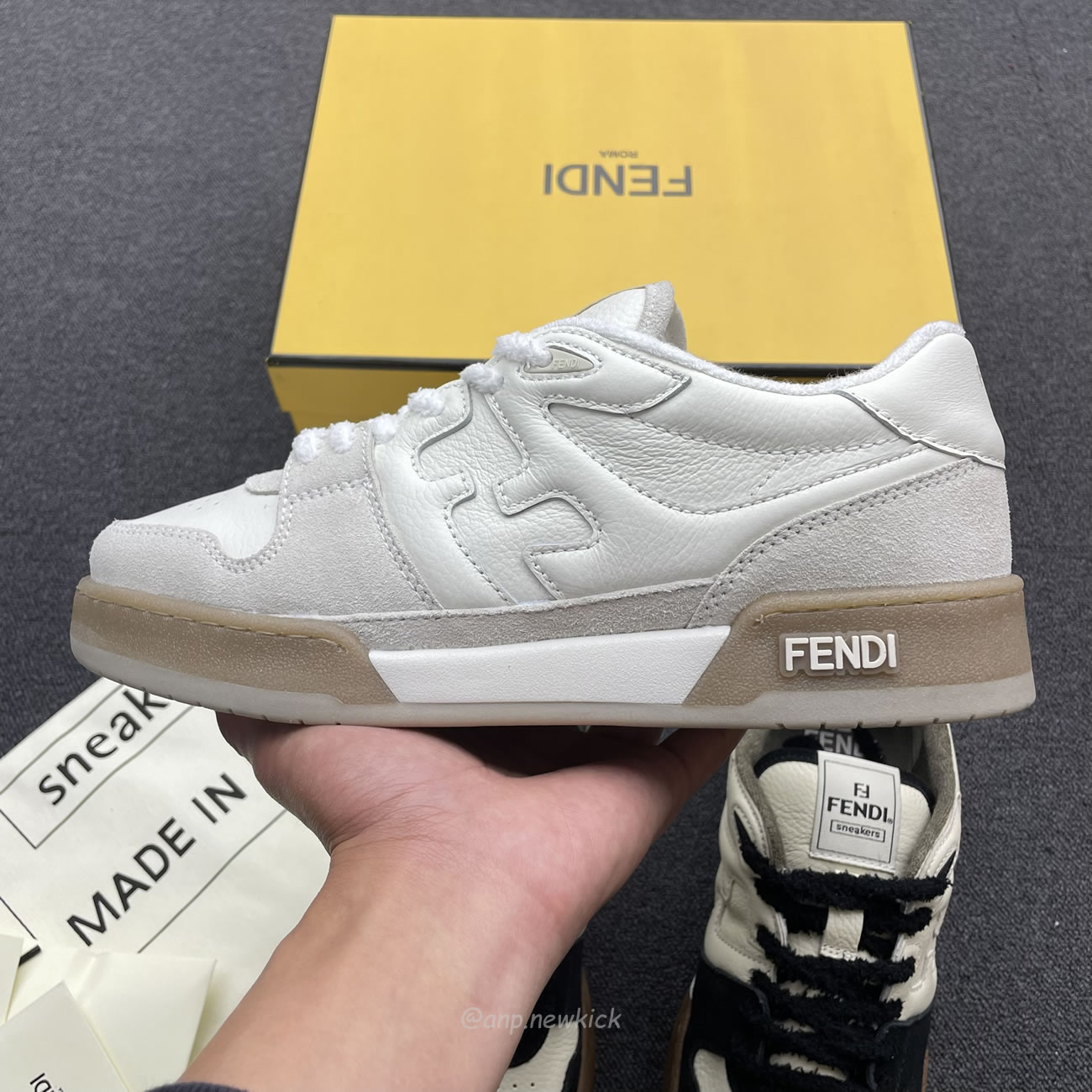 Fendi Match Cream Black White Suede And Leather Low Top Sneakers (11) - newkick.app